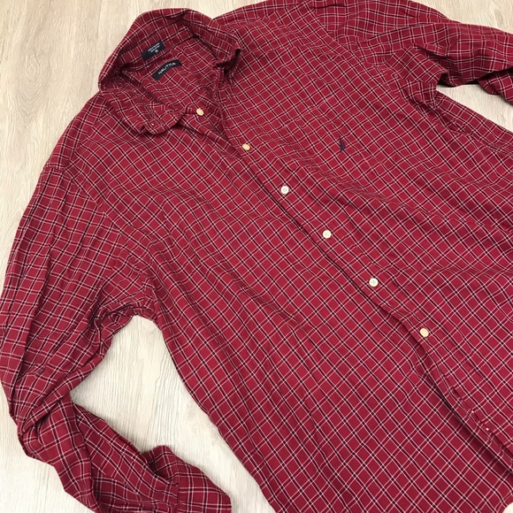 Nautica Men’s Flannel Burgundy BB8 - Picture 2 of 2